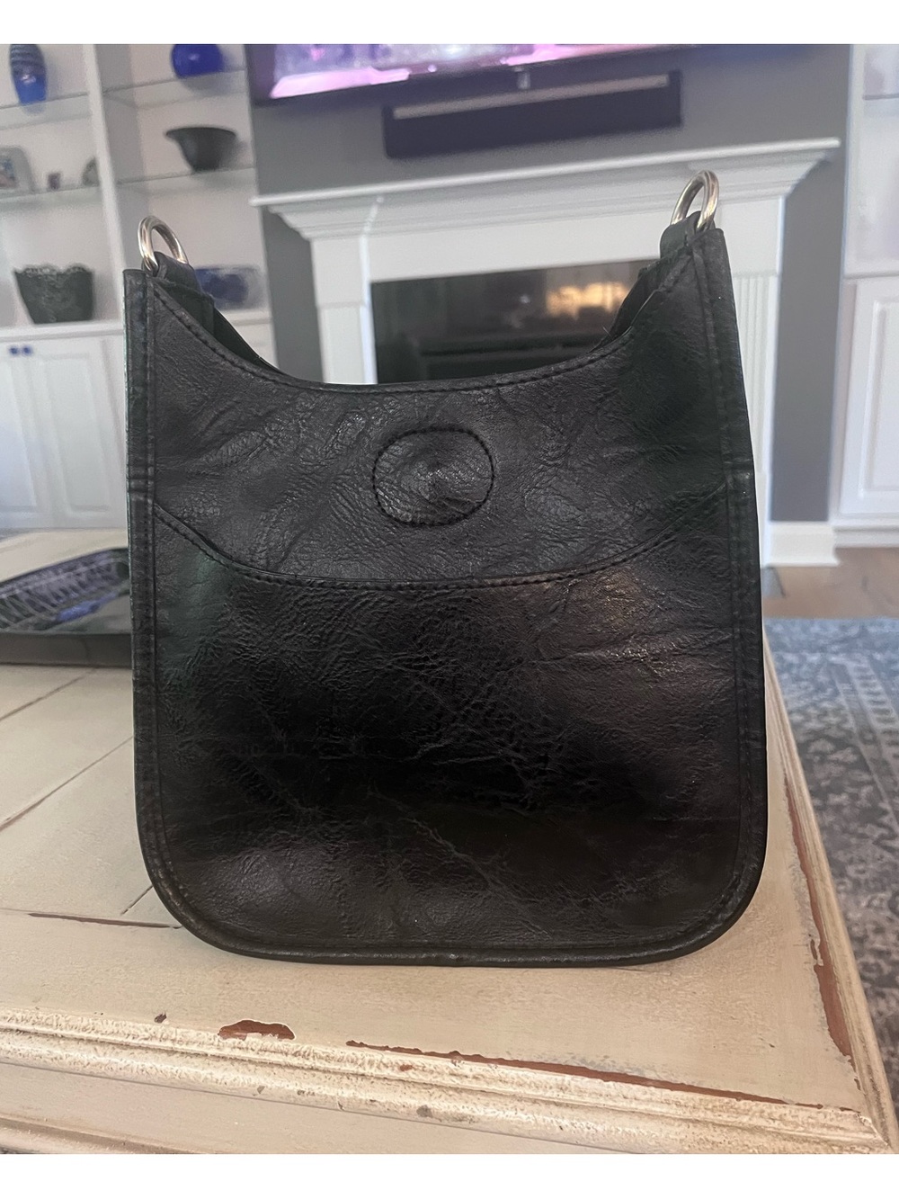 Black Vegan Leather Messenger Bag